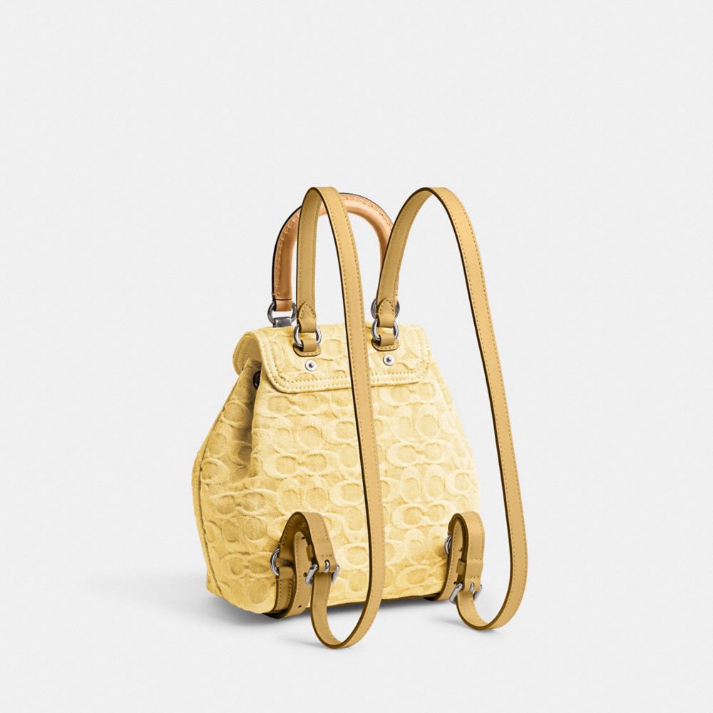 COACH®,Riya Backpack 21 In Signature Denim,Leather,Denim,Backpack,No Embellishment,Adjustable,Day Party,Beige,Angle View
