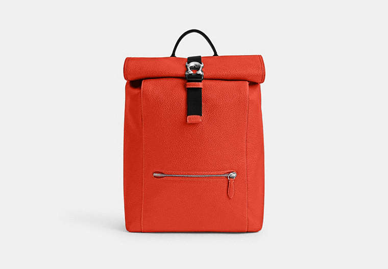 COACH®,BECK ROLL TOP BACKPACK,Pebble Leather,X-Large,Sun Orange,Front View