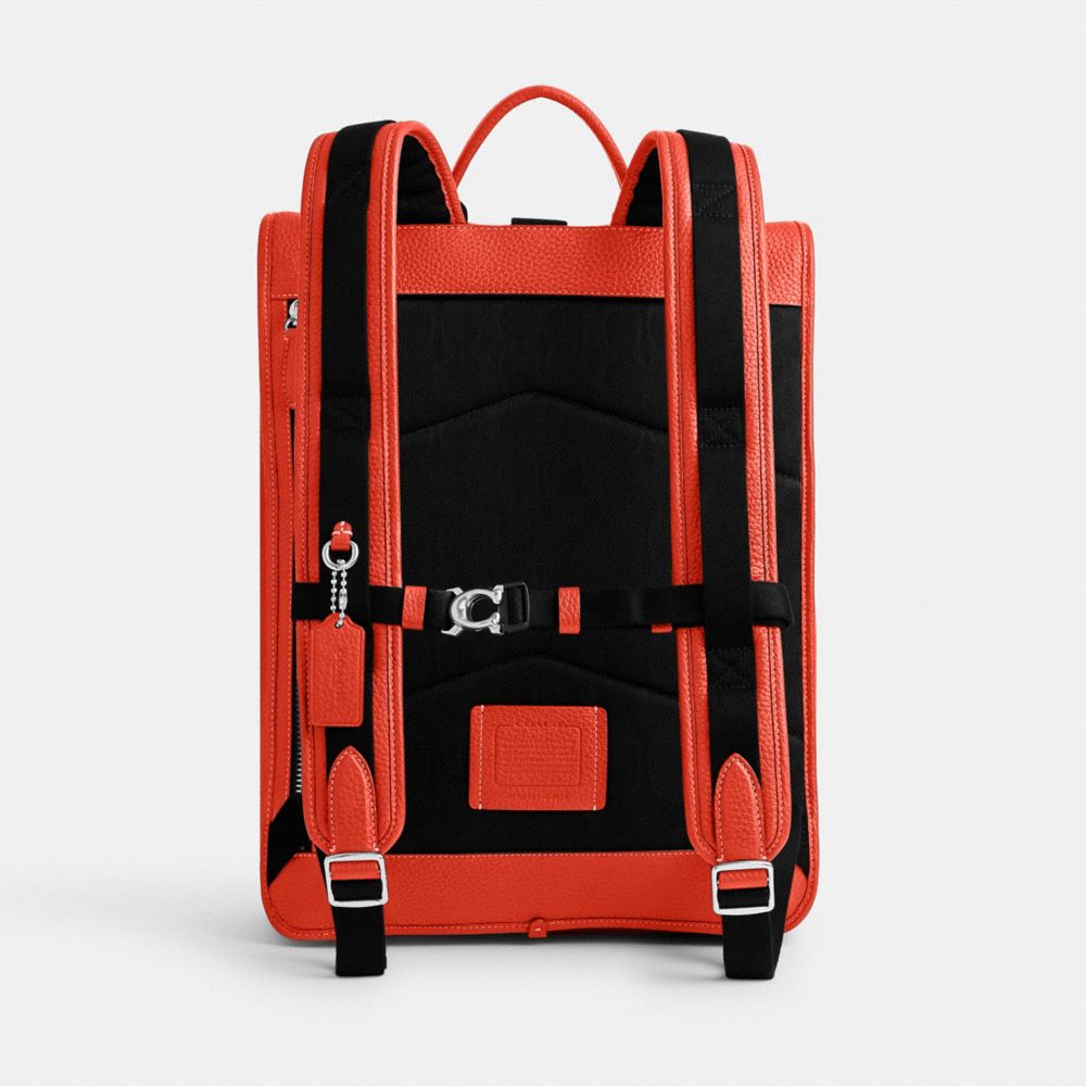 COACH®,Beck Roll Top Backpack,Leather,Backpack,Logo,Metal,Chest Waist Strap,Breathable,Casual,Orange,Back View