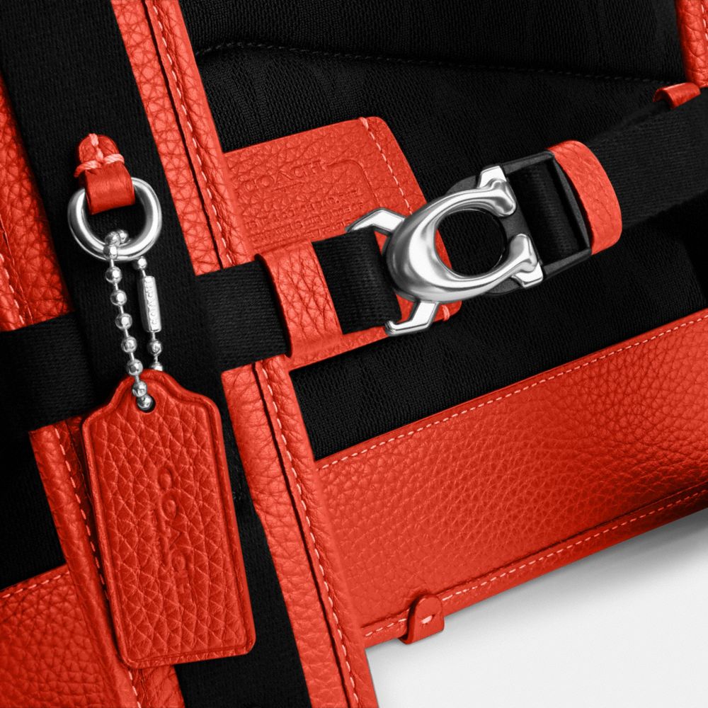 COACH®,Beck Roll Top Backpack,Leather,Backpack,Logo,Metal,Chest Waist Strap,Breathable,Casual,Orange,Closer View