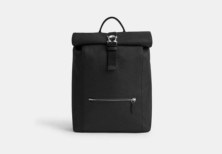 COACH®,BECK ROLL TOP BACKPACK,Pebble Leather,X-Large,Black,Front View image number 0