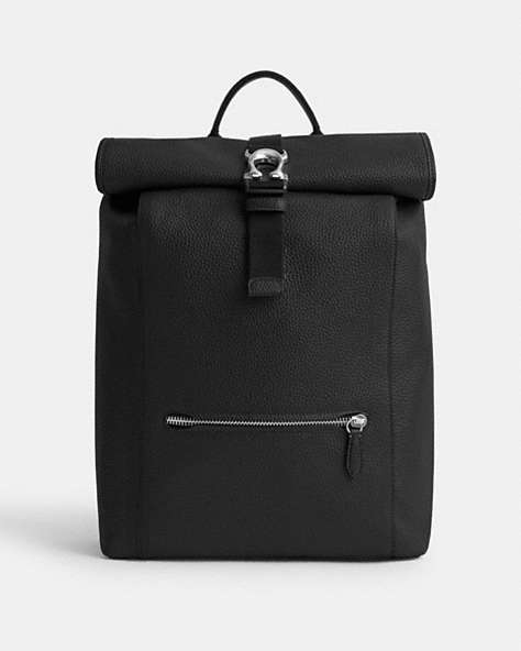 COACH®,BECK ROLL TOP BACKPACK,Pebble Leather,X-Large,Black,Front View