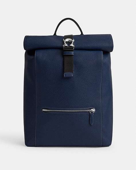 COACH®,BECK ROLL TOP BACKPACK,Pebble Leather,X-Large,Deep Blue,Front View