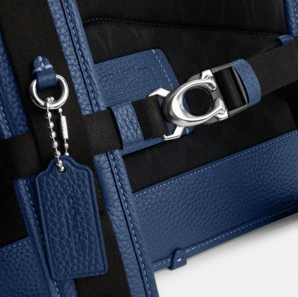 COACH®,Beck Roll Top Backpack,Leather,Backpack,Logo,Metal,Chest Waist Strap,Breathable,Casual,Navy,Closer View