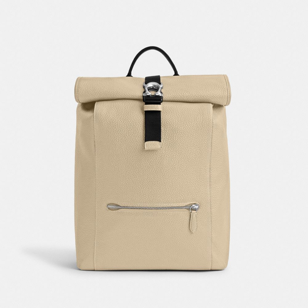 COACH®,BECK ROLL TOP BACKPACK,Pebble Leather,X-Large,Ivory,Front View