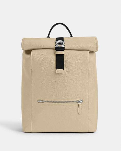 COACH®,BECK ROLL TOP BACKPACK,Pebble Leather,X-Large,Ivory,Front View