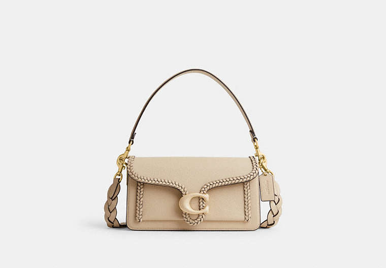 COACH®,TABBY SHOULDER BAG 26 WITH BRAID,Polished Pebble Leather,Medium,Brass/Ivory,Front View