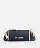 COACH®,ORION BARREL BAG,Polished Pebble Leather,Medium,Brass/Denim,Front View