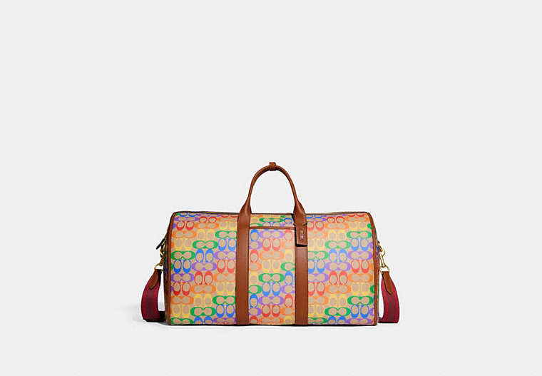 COACH®,GOTHAM DUFFLE BAG IN RAINBOW SIGNATURE CANVAS,Signature Coated Canvas,X-Large,Burnished Amber Multicolor,Front View