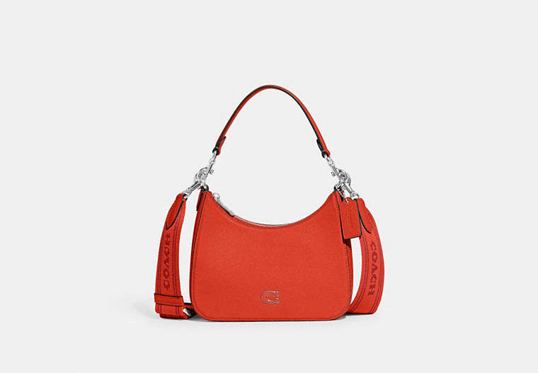 COACH®,HOBO CROSSBODY WITH SIGNATURE CANVAS,Crossgrain Leather,Sun Orange,Front View