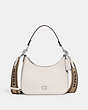 COACH®,HOBO CROSSBODY WITH SIGNATURE CANVAS,Crossgrain Leather,Chalk,Front View