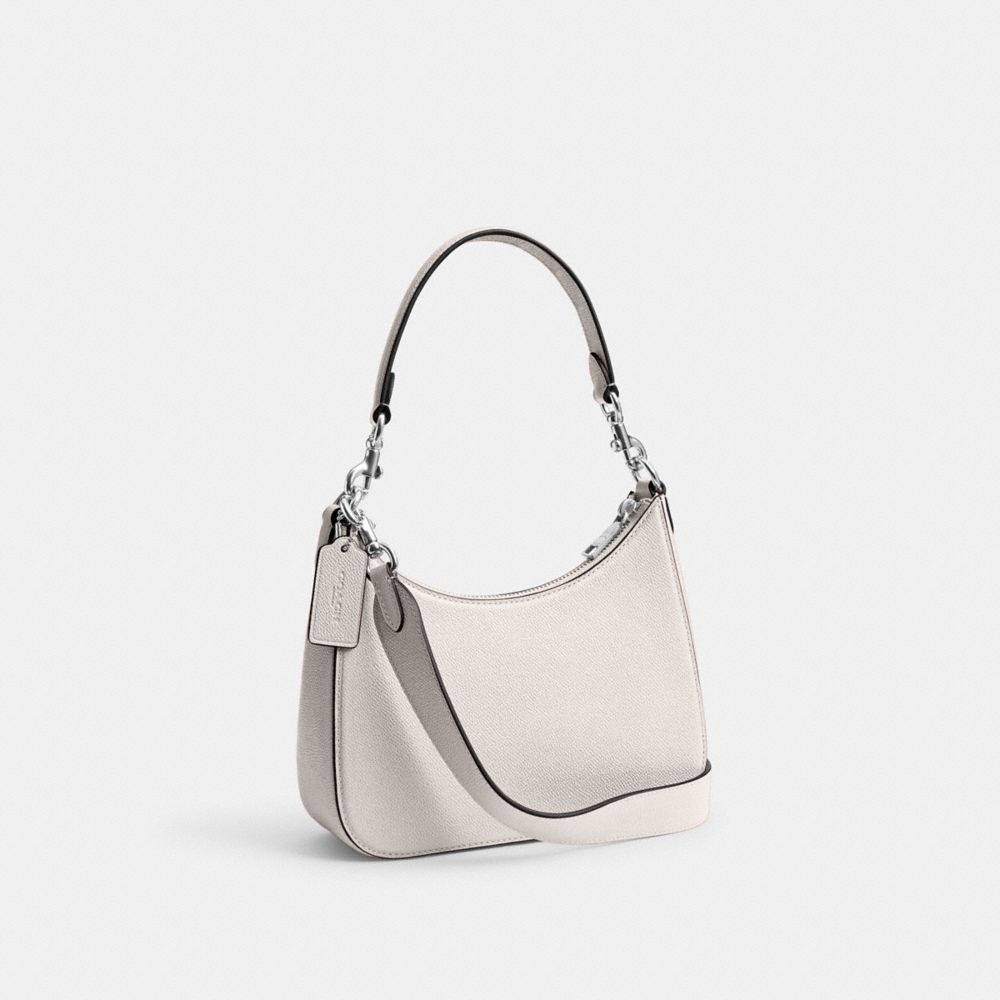 COACH®,SAC BANDOULIÈRE HOBO AVEC TOILE EXCLUSIVE,Cuir Cross-grain,Craie,Angle View