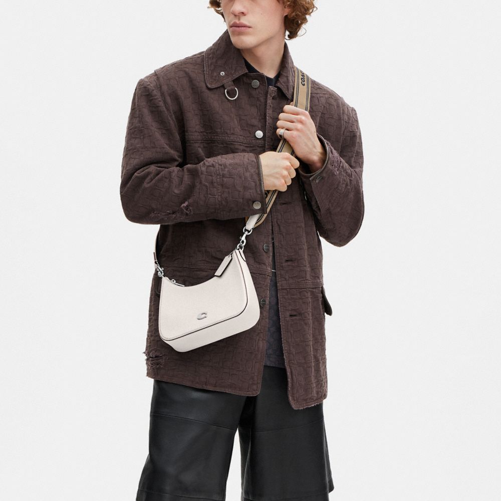 COACH®,Hobo Crossbody Bag,Canvas,Leather,Crossbody,Stripe,Scratch Resistant,Casual,White,Detail View