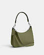 COACH®,HOBO CROSSBODY WITH SIGNATURE CANVAS,Crossgrain Leather,Medium,Moss,Angle View
