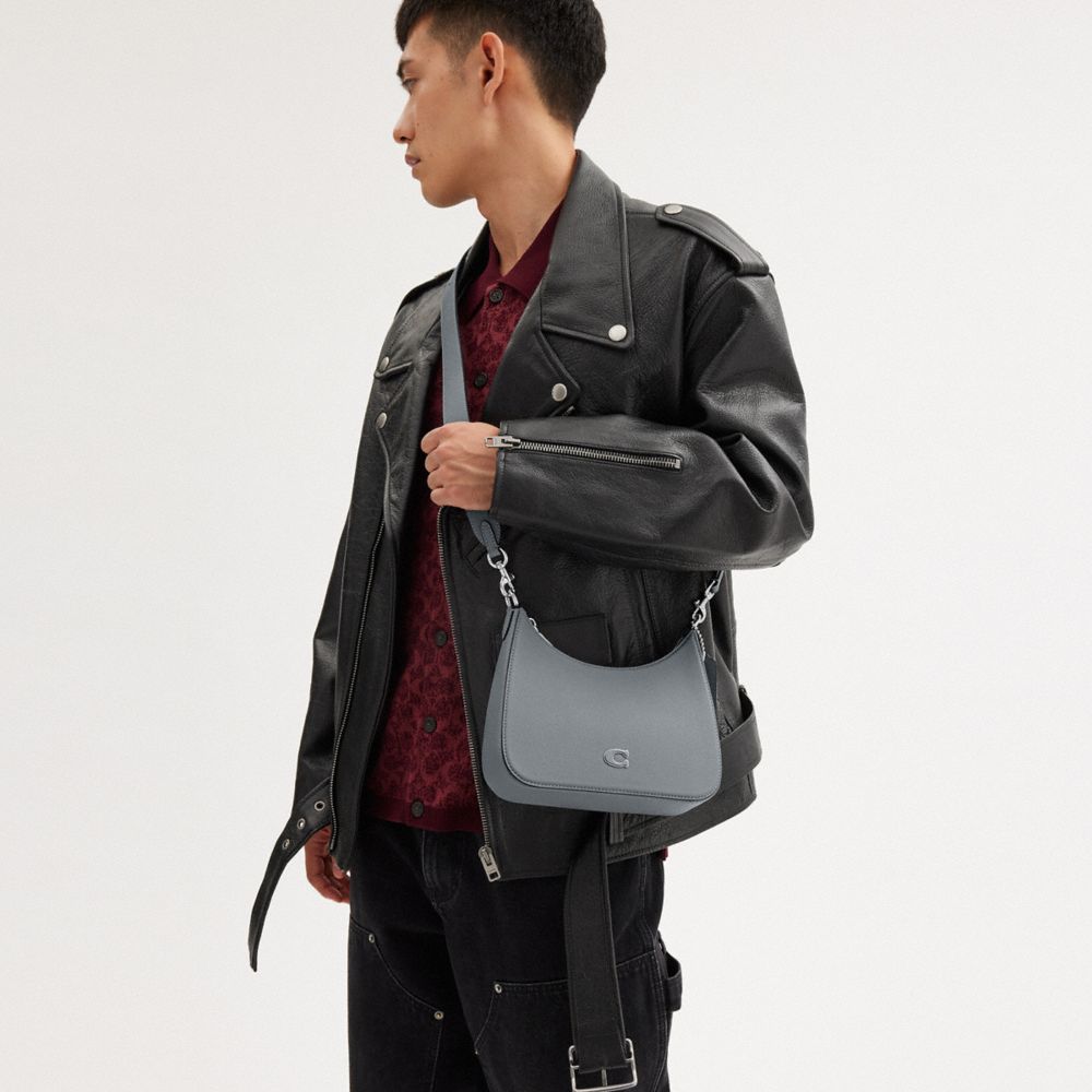 COACH®,Hobo Crossbody Bag,Canvas,Leather,Crossbody,Logo,Metal,Scratch Resistant,Casual,Gray,Detail View