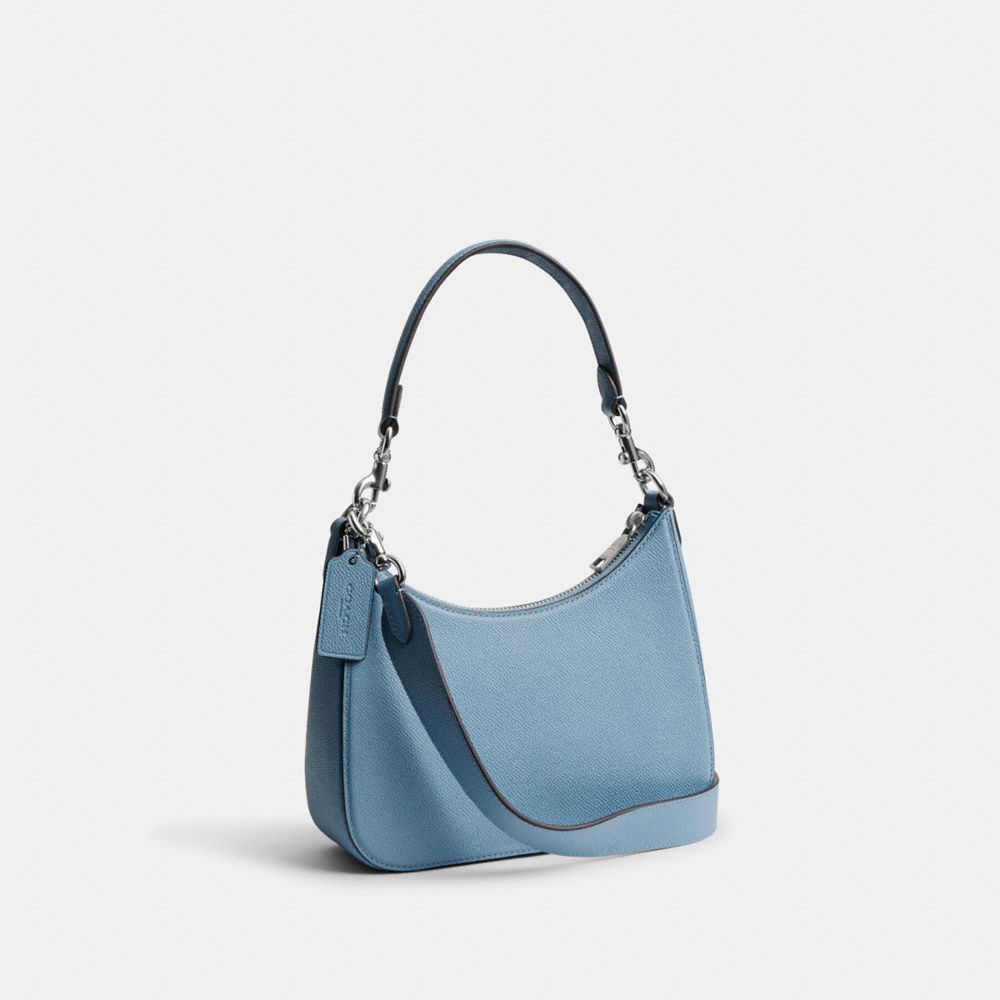 COACH®,Hobo Crossbody Bag,Canvas,Leather,Crossbody,Stripe,Scratch Resistant,Casual,Blue,Angle View