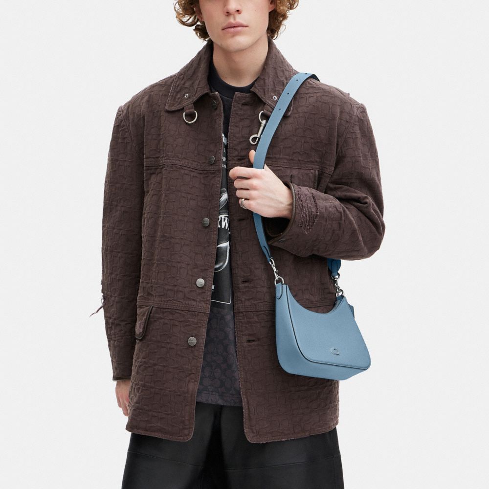 COACH®,Hobo Crossbody Bag,Canvas,Leather,Crossbody,Stripe,Scratch Resistant,Casual,Blue,Detail View