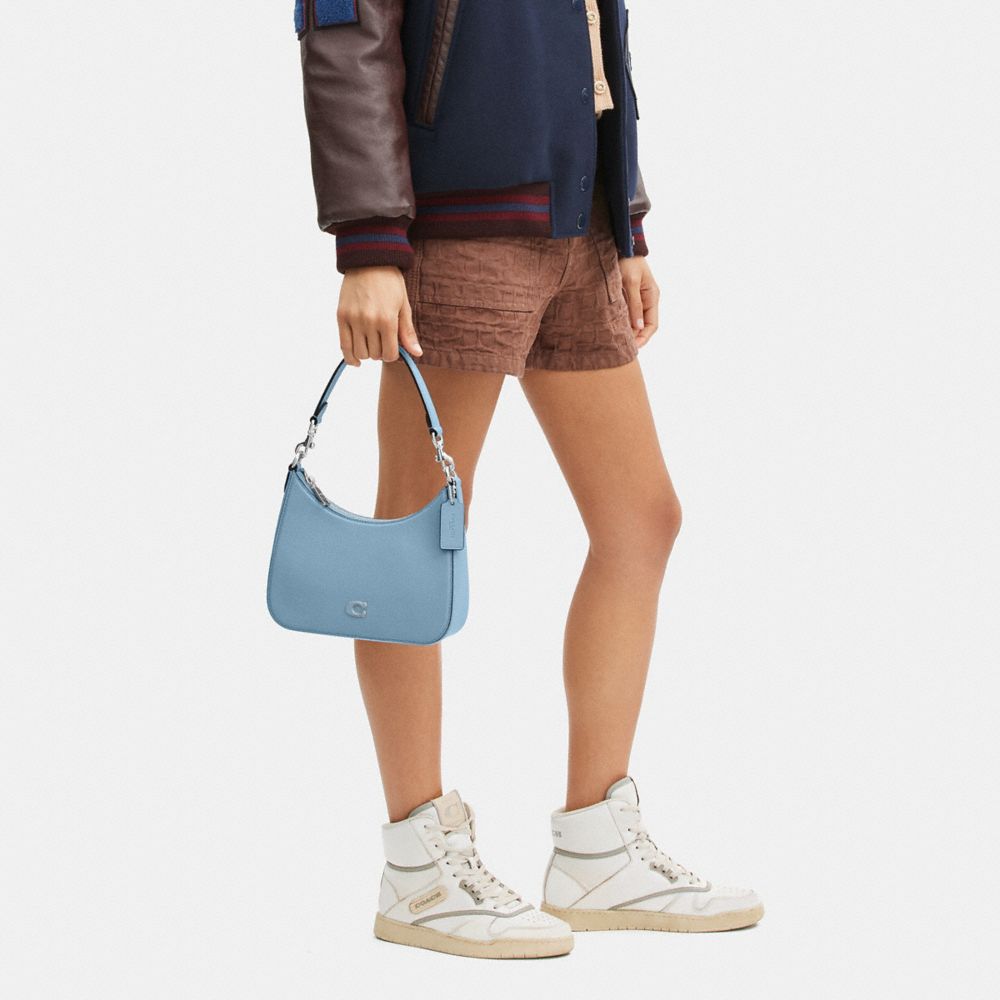 COACH®,Hobo Crossbody Bag,Canvas,Leather,Crossbody,Stripe,Scratch Resistant,Casual,Blue,Detail View