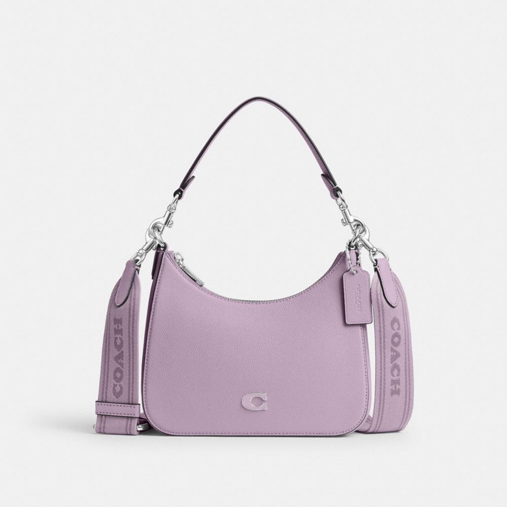 COACH®,HOBO CROSSBODY BAG WITH SIGNATURE CANVAS,Crossgrain Leather,Medium,Soft Purple,Front View