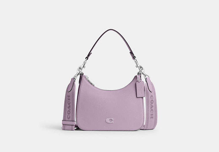 COACH®,HOBO CROSSBODY BAG WITH SIGNATURE CANVAS,Crossgrain Leather,Medium,Soft Purple,Front View image number 0