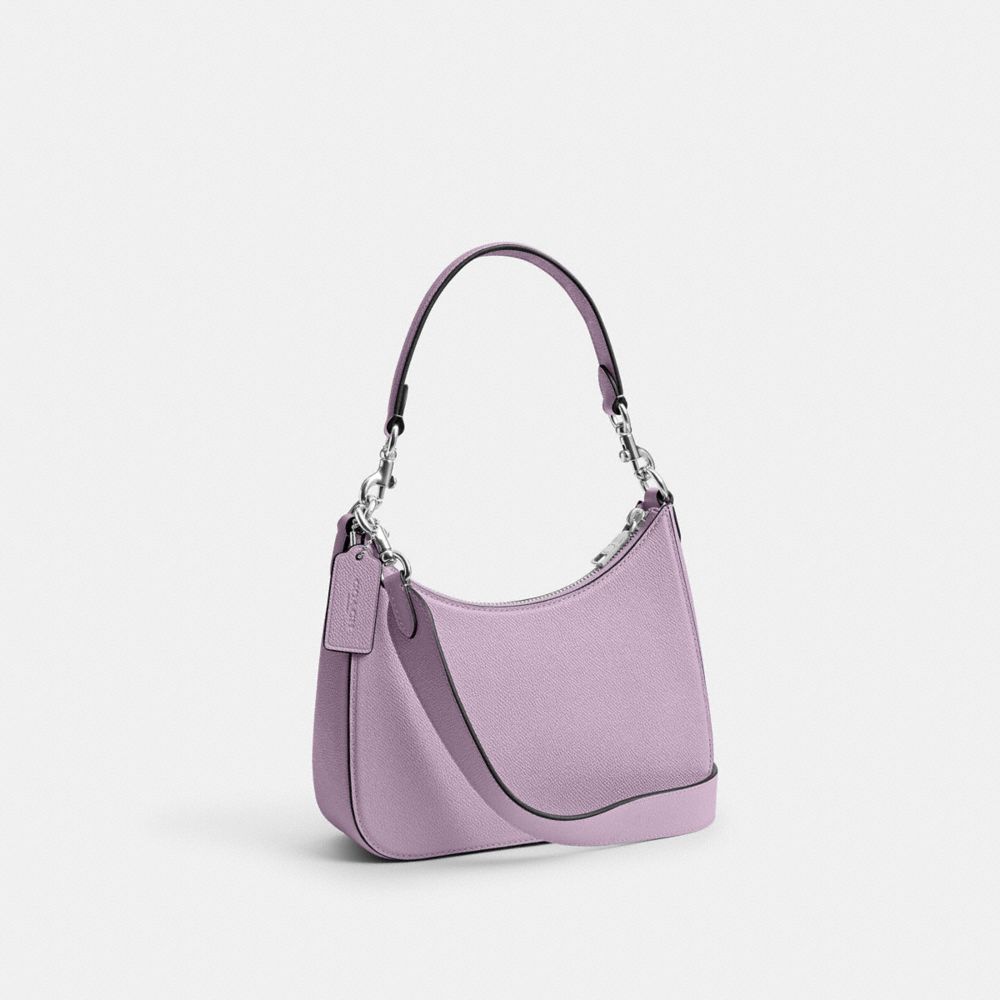 COACH®,HOBO CROSSBODY BAG WITH SIGNATURE CANVAS,Crossgrain Leather,Medium,Soft Purple,Angle View
