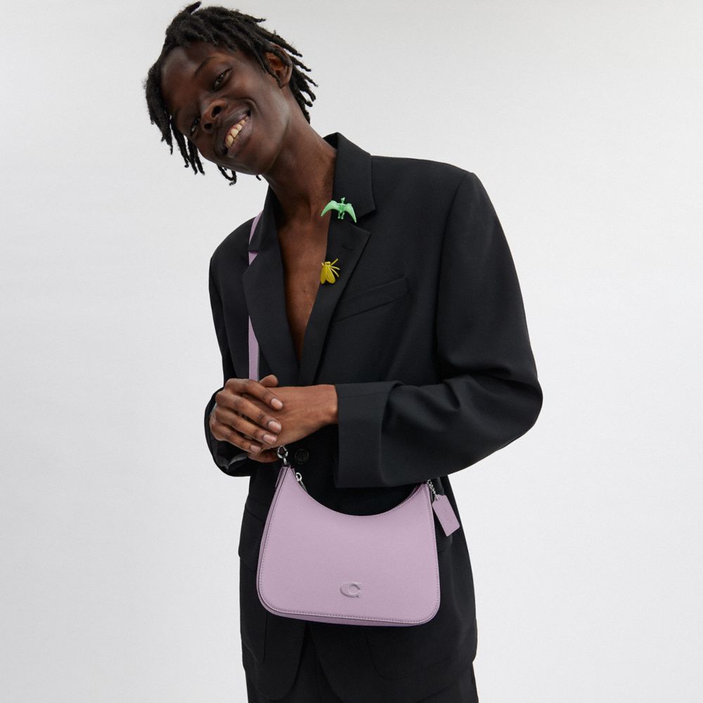 COACH®,Hobo Crossbody Bag,Canvas,Leather,Crossbody,Stripe,Scratch Resistant,Casual,Lavender,Detail View