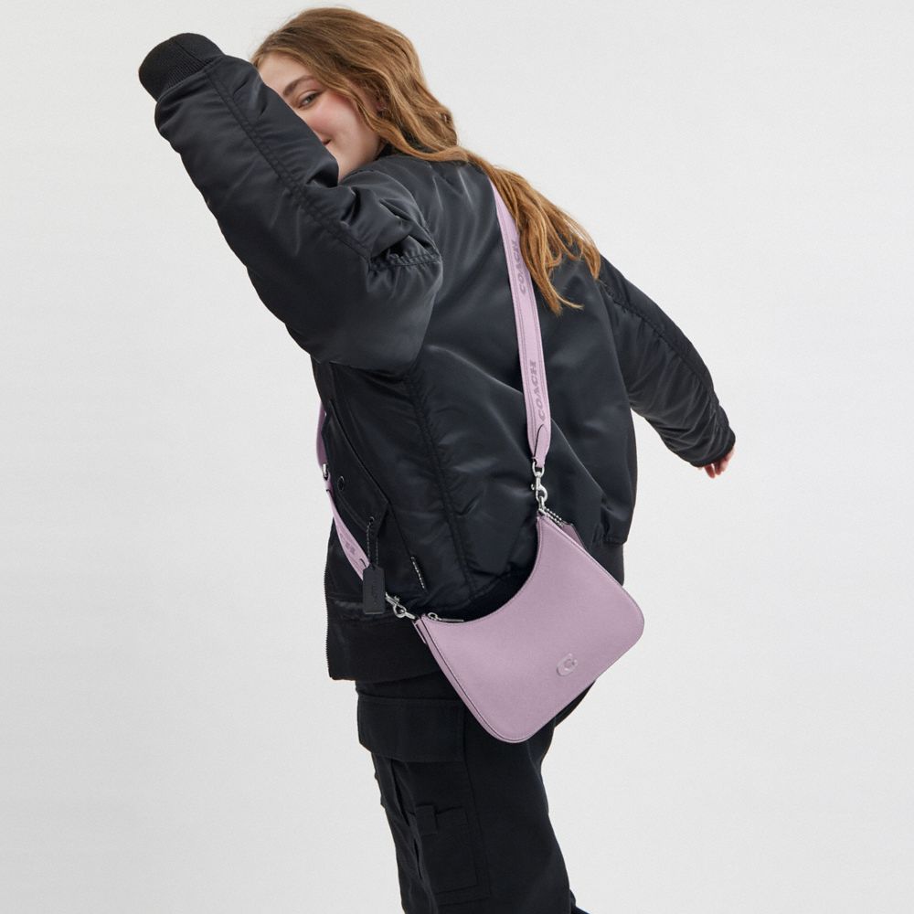 COACH®,Hobo Crossbody Bag,Canvas,Leather,Crossbody,Stripe,Scratch Resistant,Casual,Lavender,Angle View