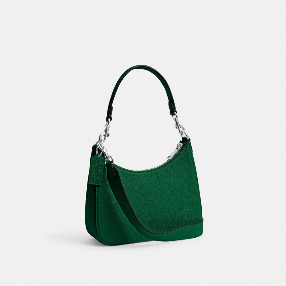 COACH®,SAC PORTÉ-CROISÉ HOBO EN EN TOILE SIGNATURE,Cuir Cross-grain,Vert,Angle View