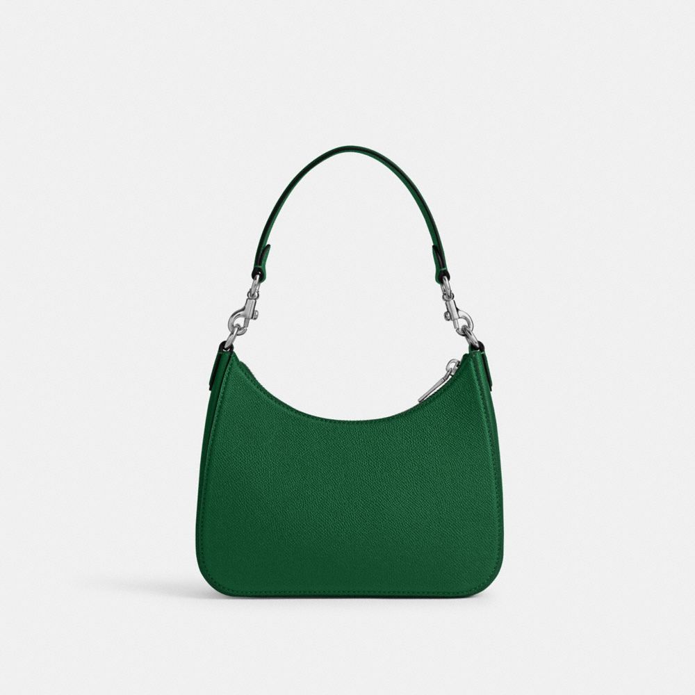 COACH®,SAC PORTÉ-CROISÉ HOBO EN EN TOILE SIGNATURE,Cuir Cross-grain,Vert,Back View