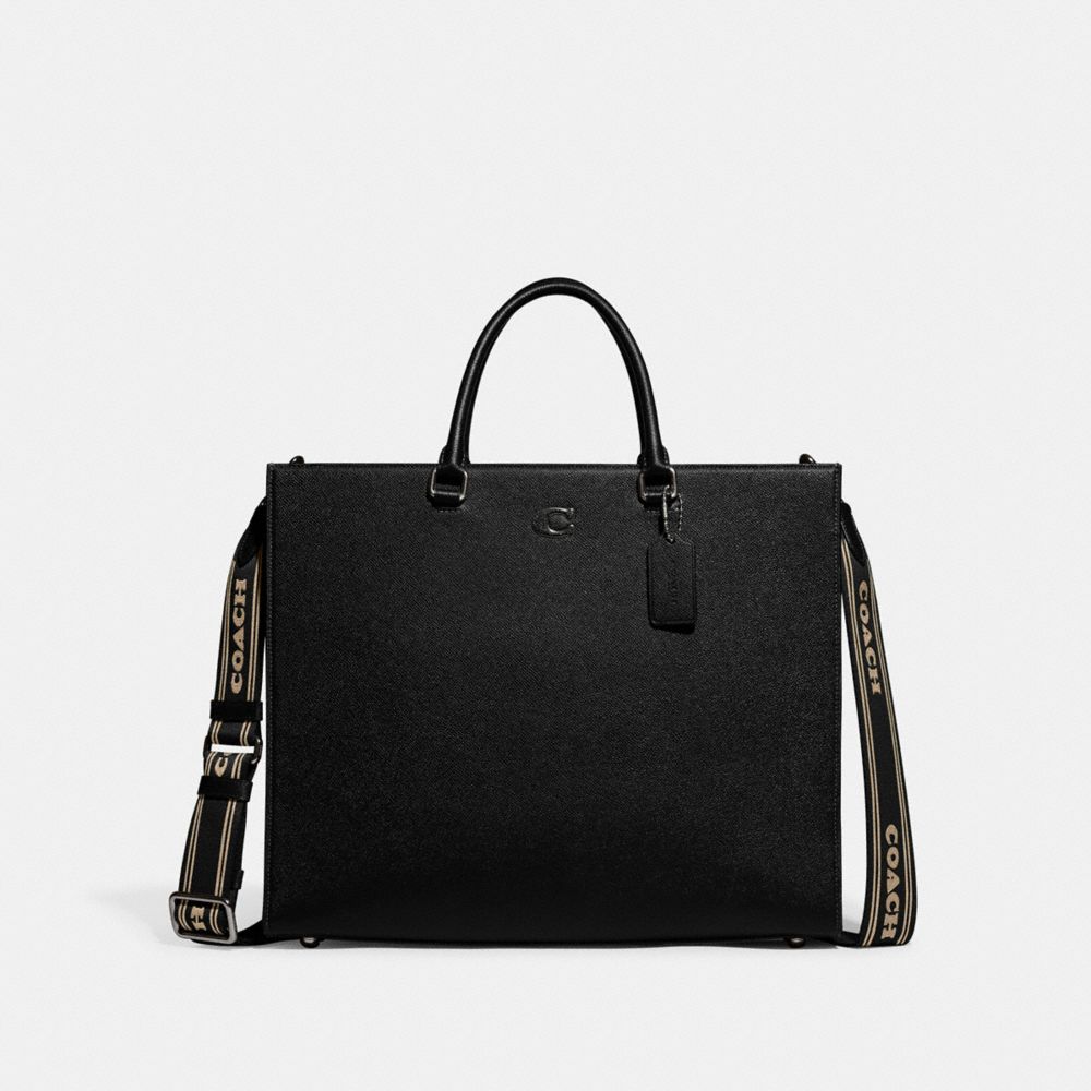 COACH®,TOTE BAG 40 WITH SIGNATURE CANVAS,Crossgrain Leather,X-Large,Black,Front View