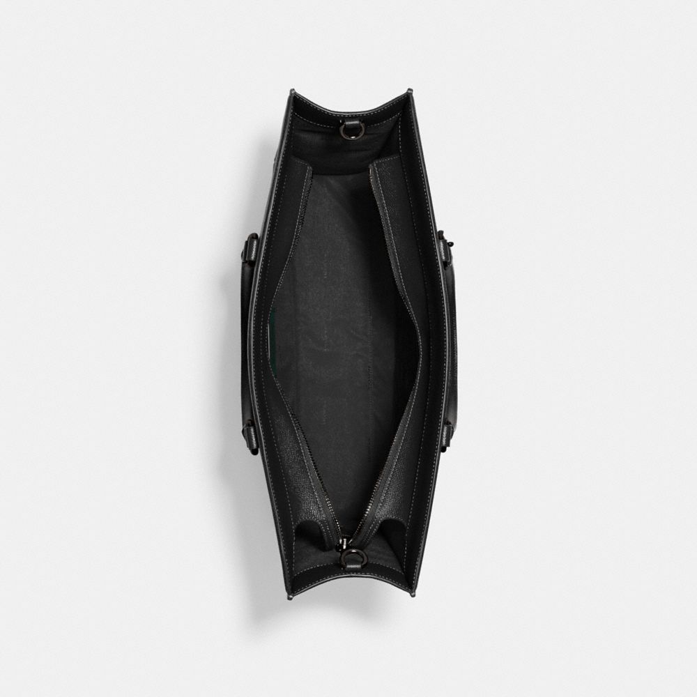 COACH®,Tote Bag 40 With Signature Canvas,Canvas,Leather,Tote,Stripe,Scratch Resistant,Casual,Black,Inside View,Top View