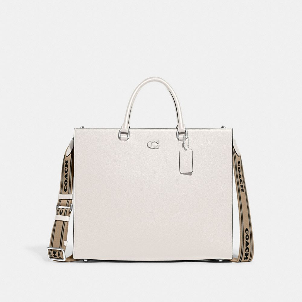 COACH®,TOTE BAG 40 WITH SIGNATURE CANVAS,Crossgrain Leather,X-Large,Chalk,Front View