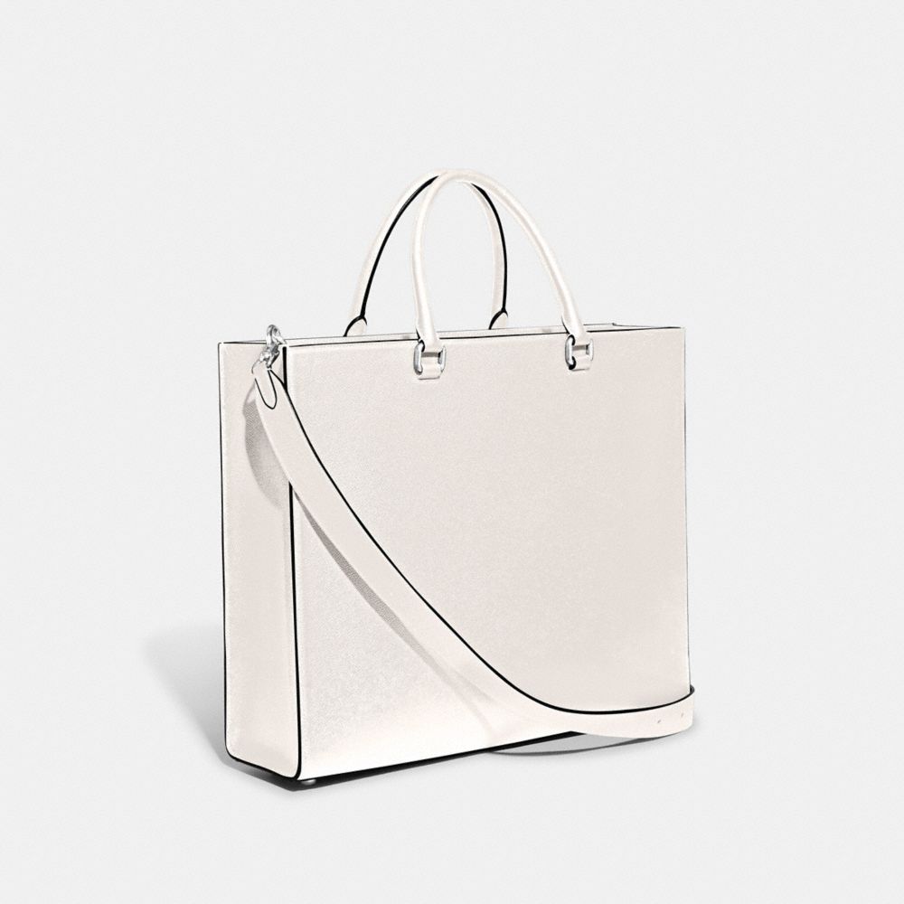 COACH®,TOTE BAG 40 WITH SIGNATURE CANVAS,Crossgrain Leather,X-Large,Chalk,Angle View