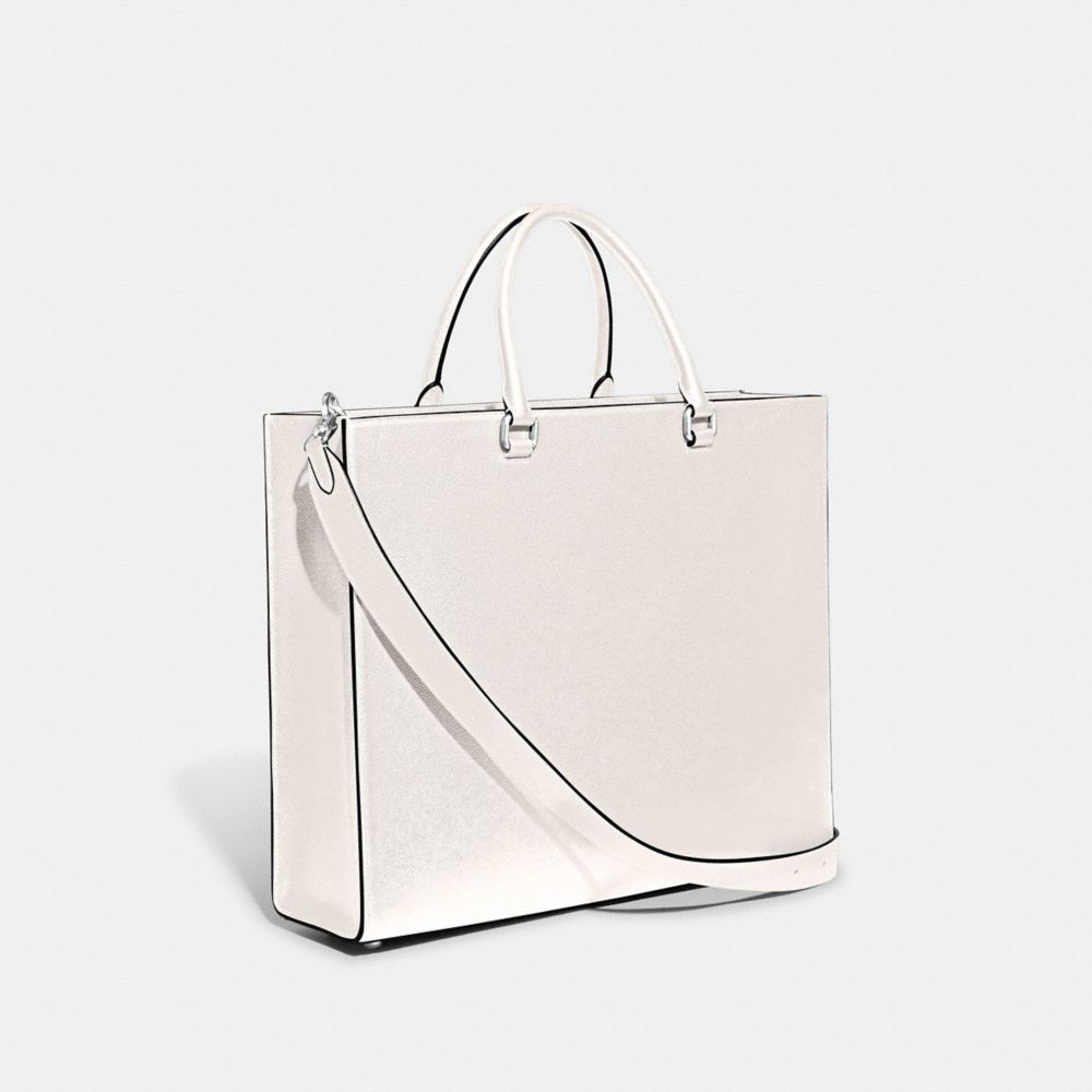 COACH®,Tote Bag 40 With Signature Canvas,Canvas,Leather,Tote,Stripe,Scratch Resistant,Casual,White,Angle View