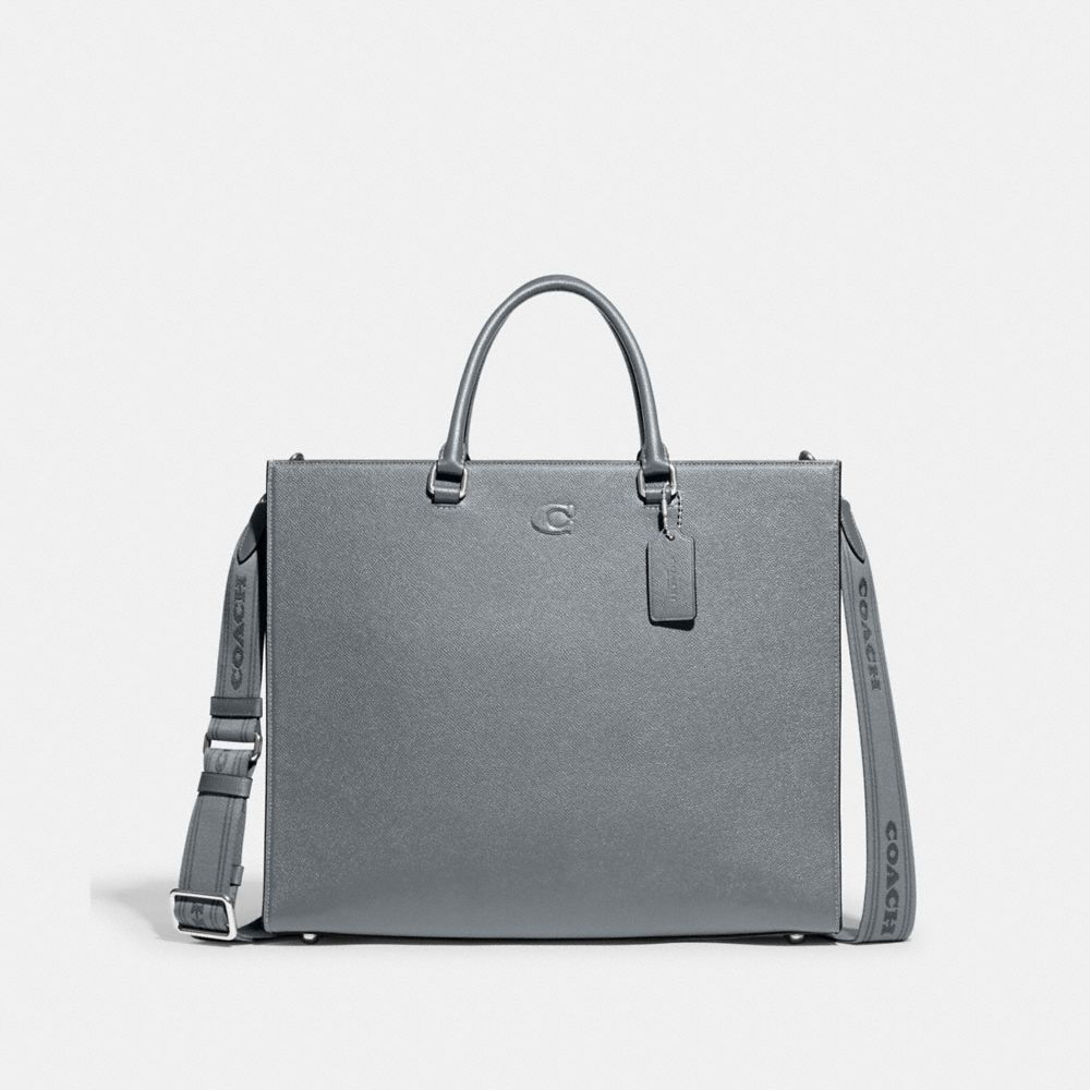 COACH®,TOTE BAG 40 WITH SIGNATURE CANVAS,Crossgrain Leather,X-Large,Grey Blue,Front View