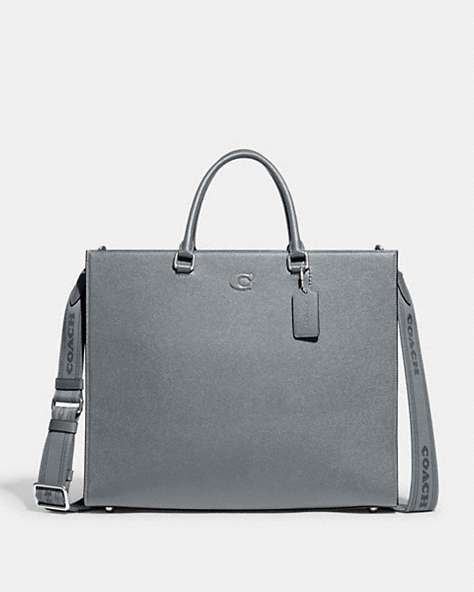 COACH®,TOTE BAG 40 WITH SIGNATURE CANVAS,Crossgrain Leather,X-Large,Grey Blue,Front View