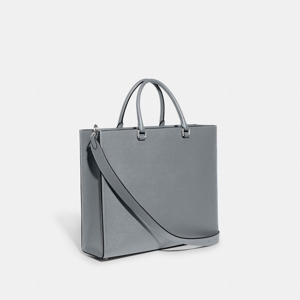 COACH®,TOTE BAG 40 WITH SIGNATURE CANVAS,Crossgrain Leather,X-Large,Grey Blue,Angle View