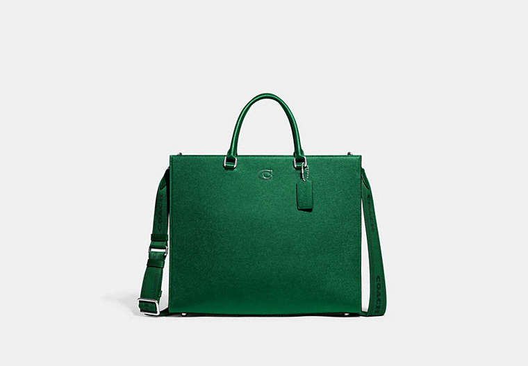 COACH®,TOTE BAG 40 WITH SIGNATURE CANVAS,Crossgrain Leather,X-Large,Green,Front View