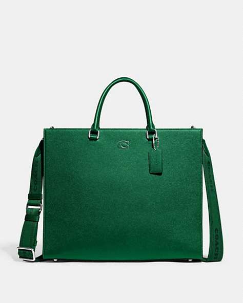 COACH®,TOTE BAG 40 WITH SIGNATURE CANVAS,Crossgrain Leather,X-Large,Green,Front View