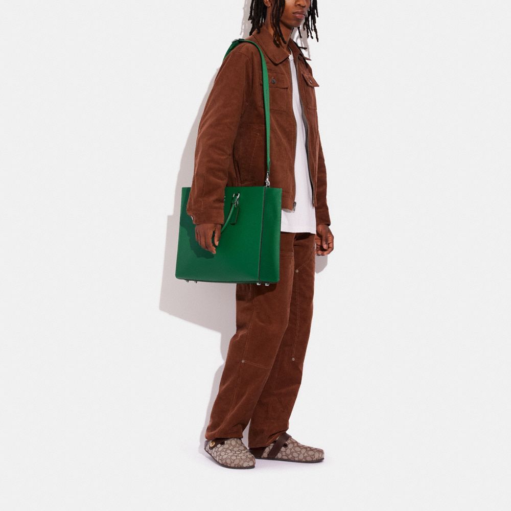 COACH®,Tote Bag 40 With Signature Canvas,Canvas,Leather,Tote,Stripe,Scratch Resistant,Casual,,Detail View