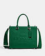 COACH®,TOTE WITH SIGNATURE CANVAS,Crossgrain Leather,Medium,Green,Front View