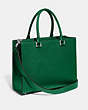 COACH®,TOTE WITH SIGNATURE CANVAS,Crossgrain Leather,Medium,Green,Angle View