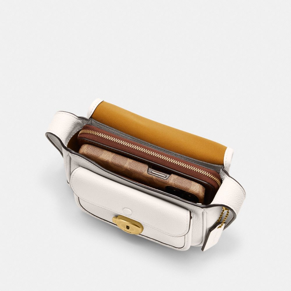 COACH®,TABBY MESSENGER 19,Cuir galet poli,Laiton/Noir,Inside View, Top View