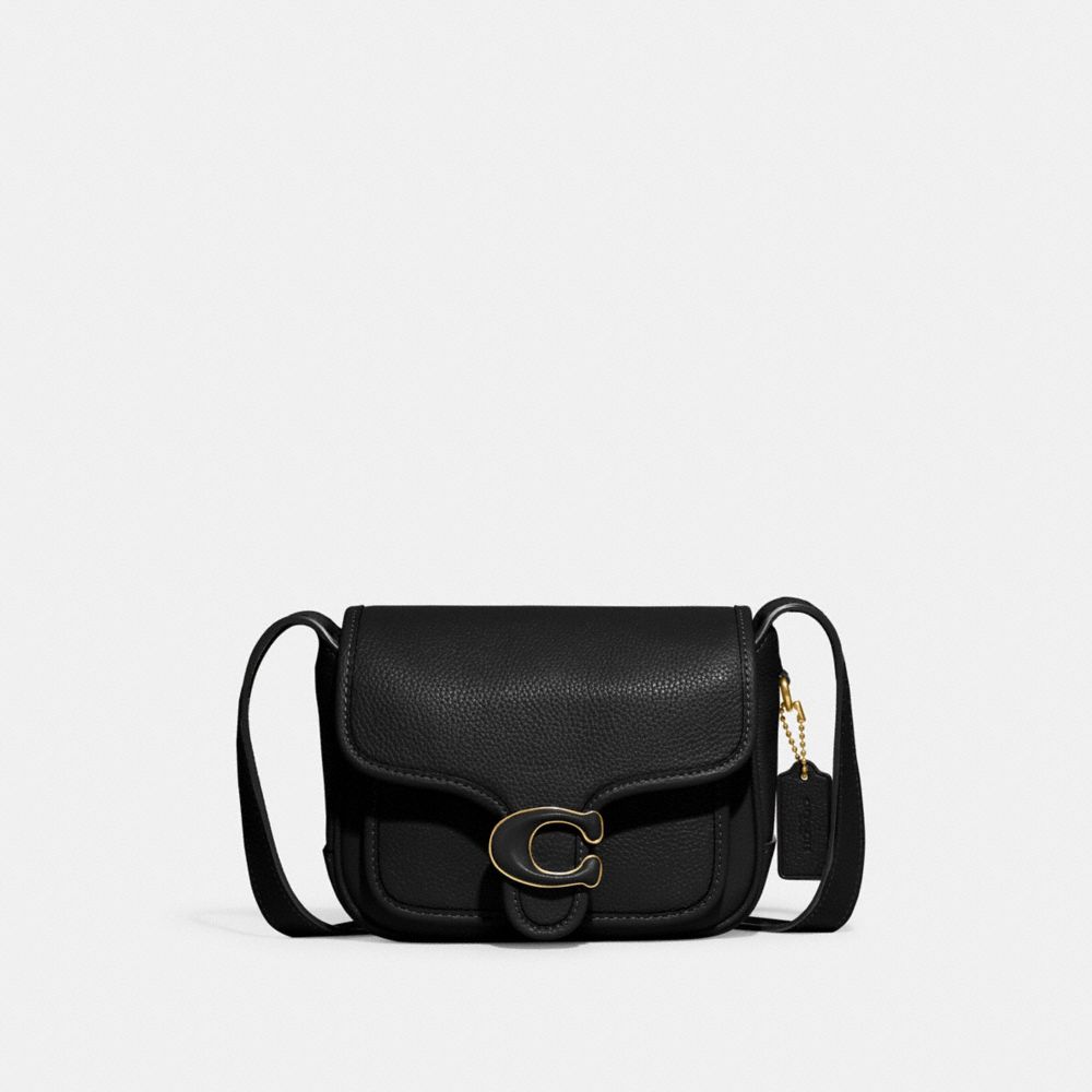 COACH®,TABBY MESSENGER 19,Polished Pebble Leather,Small,Brass/Black,Front View