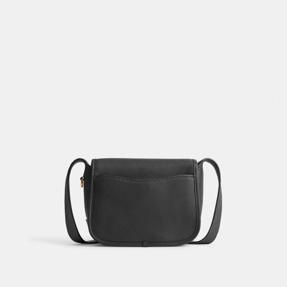COACH®,TABBY MESSENGER 19,Cuir galet poli,Laiton/Noir,Back View