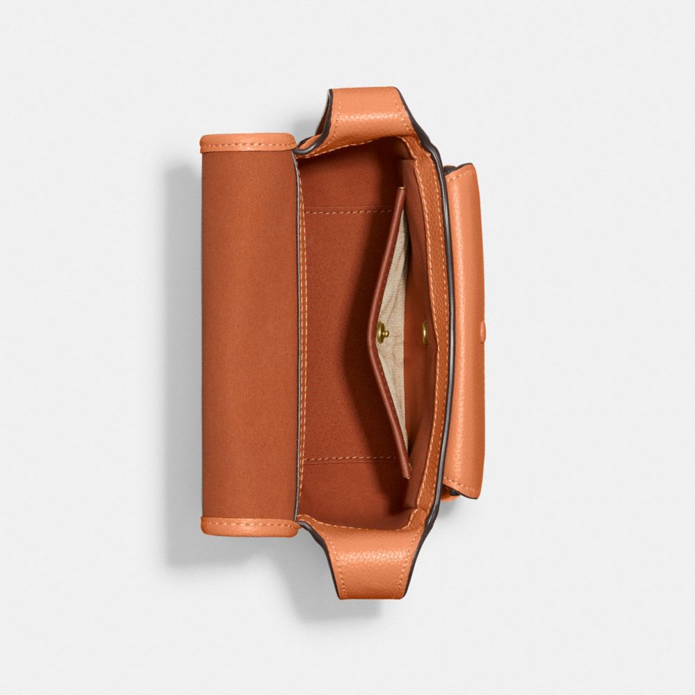 COACH®,Tabby Messenger 19,Calfskin Leather,Leather,Crossbody,Logo,Adjustable,Brass,Casual,Brown,Inside View,Top View