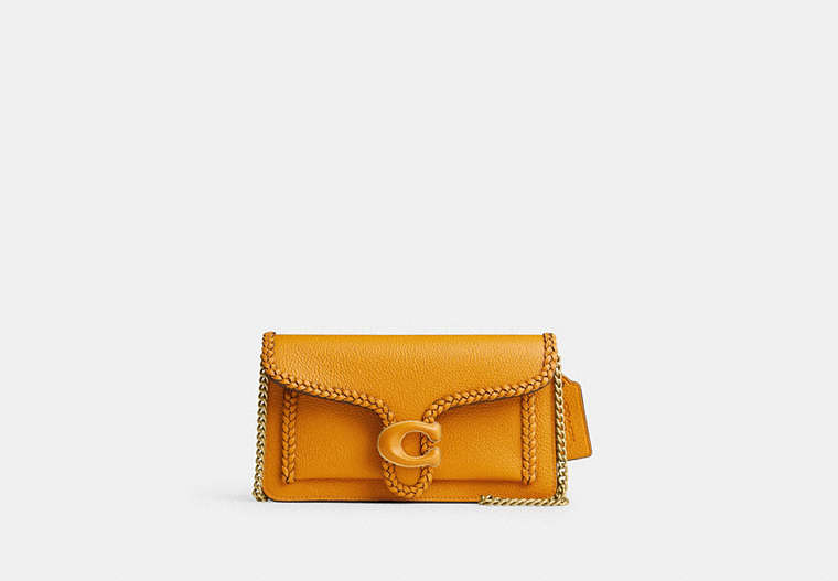 COACH®,TABBY CHAIN CLUTCH WITH BRAID,Polished Pebble Leather,Mini,Brass/Buttercup,Front View