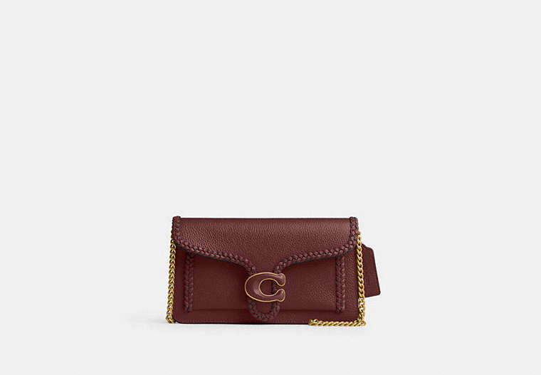 COACH®,TABBY CHAIN CLUTCH WITH BRAID,Polished Pebble Leather,Mini,Brass/Wine,Front View