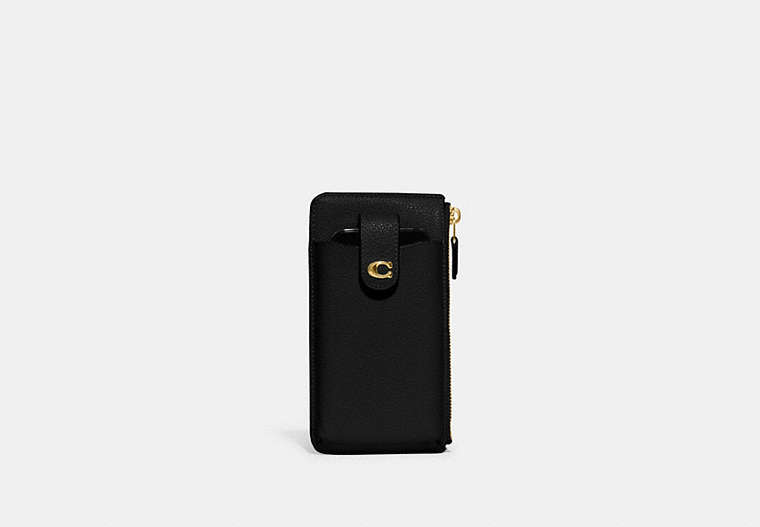 COACH®,ESSENTIAL PHONE WALLET,Polished Pebble Leather,Small,Brass/Black,Front View