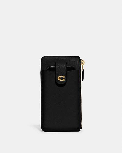 COACH®,ESSENTIAL PHONE WALLET,Polished Pebble Leather,Brass/Black,Front View